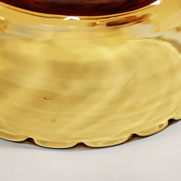 Vintage Amber Glass 5.5" Scalloped Edge Bowl With 4" Scroll Handle - Picture 7 of 9